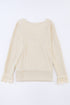 Ribbed Texture Lace Trim V Neck Long Sleeve Top
